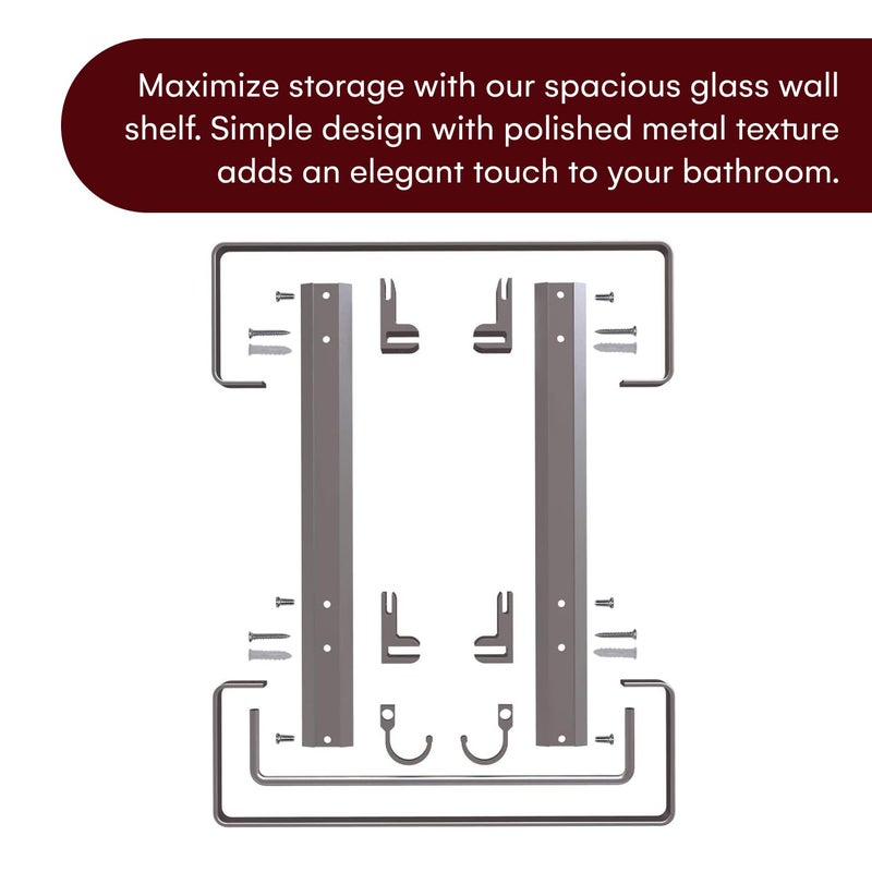Vdomus Glass Bathroom Wall Organizer - 2-Tier Glass Shelf with Integrated Towel Bar - Wall Mounted Shower Storage - 15.2 by 5 inches - Brushed Silver Finish - Image 3